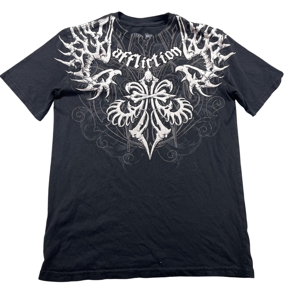 Affliction Shirt Men Fit Small Black Skeleton Fleur De Lis Graphic Tee Live Fast